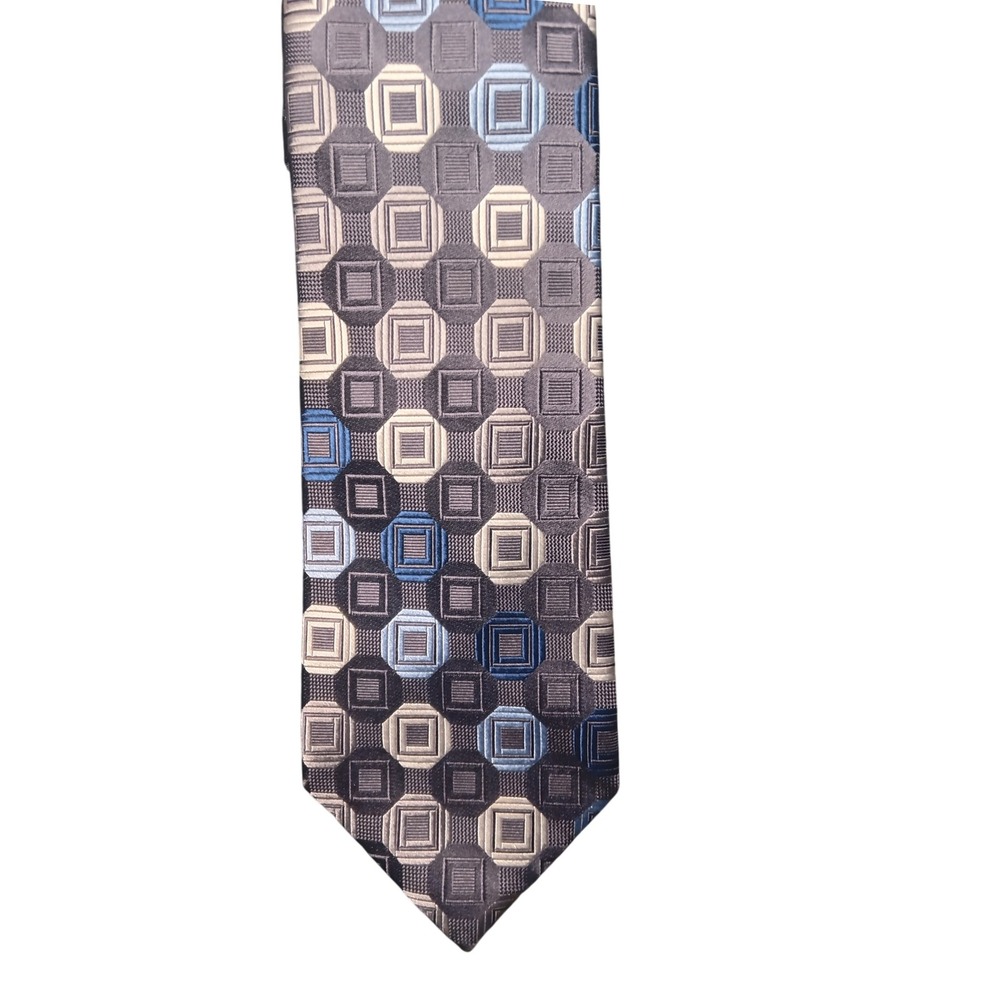 Michael Kors Men Tie Geometric Squares Pattern 100% Silk Gray Blue - Picture 5 of 6